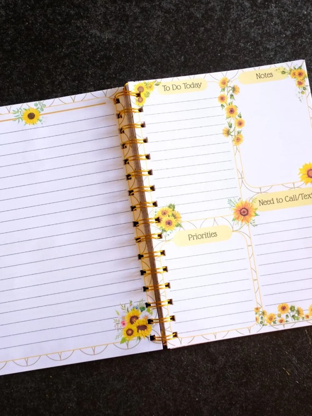 Handmade Beautiful Daily Planner Bound Notebook, gift, sunflower, flower, affirm